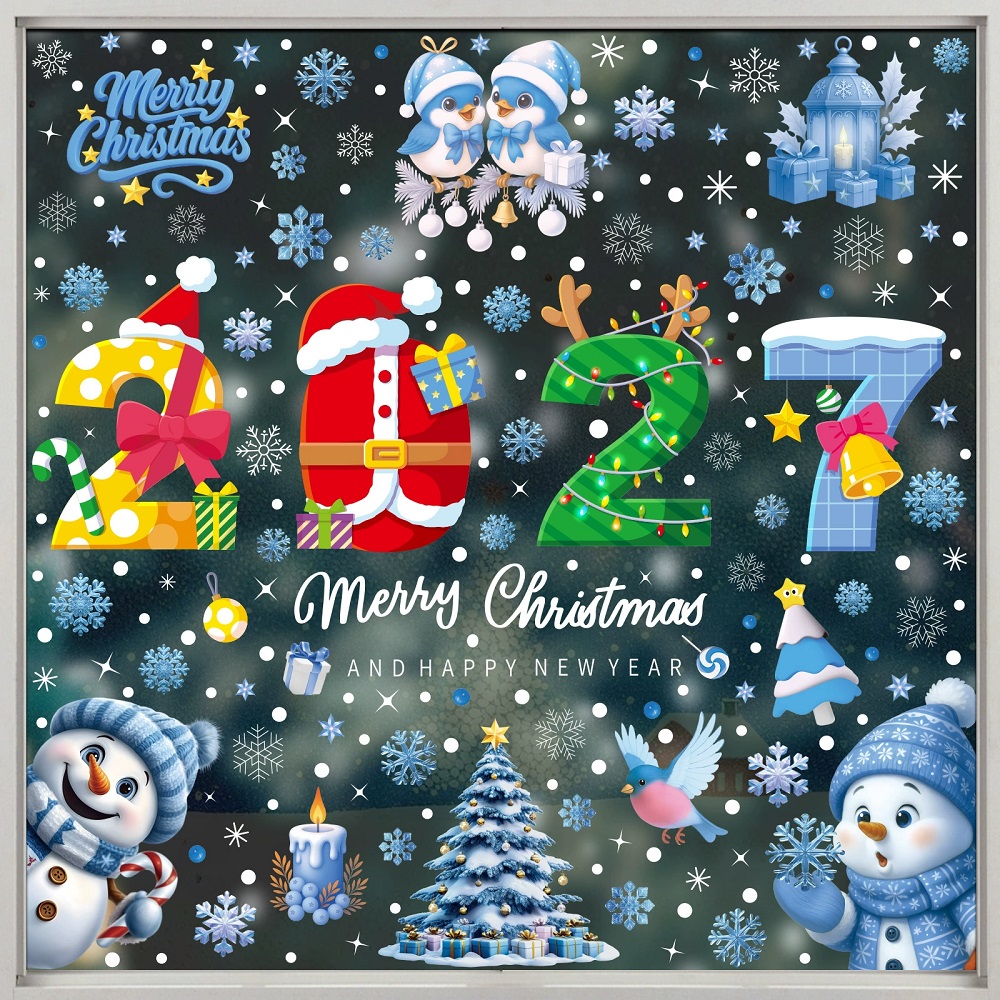 Home Bathroom Wall Tiles - 2027 Kerstdecoratie Raamstickers Sneeuwpop Rendier Kerstman