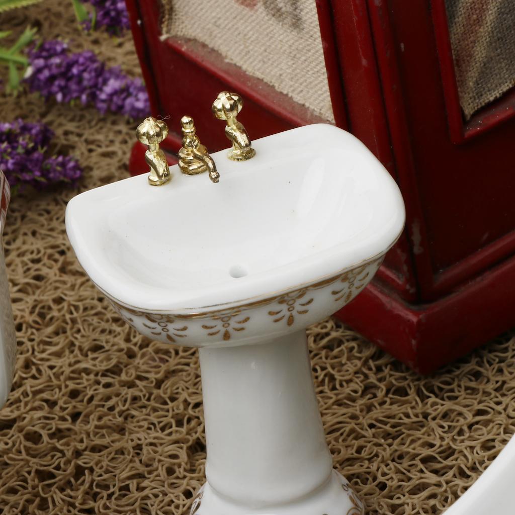 Home Bathroom Scales - Keramische poppenhuis badkamerset miniatuur badkuip toilet